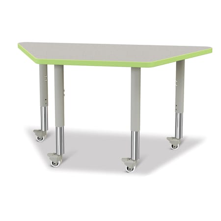 Jonti-Craft Berries Trapezoid Activity Tables, 24 in. x 48 in., Mobile, Freckled Gray/Key Lime/Gray 6438JCM130